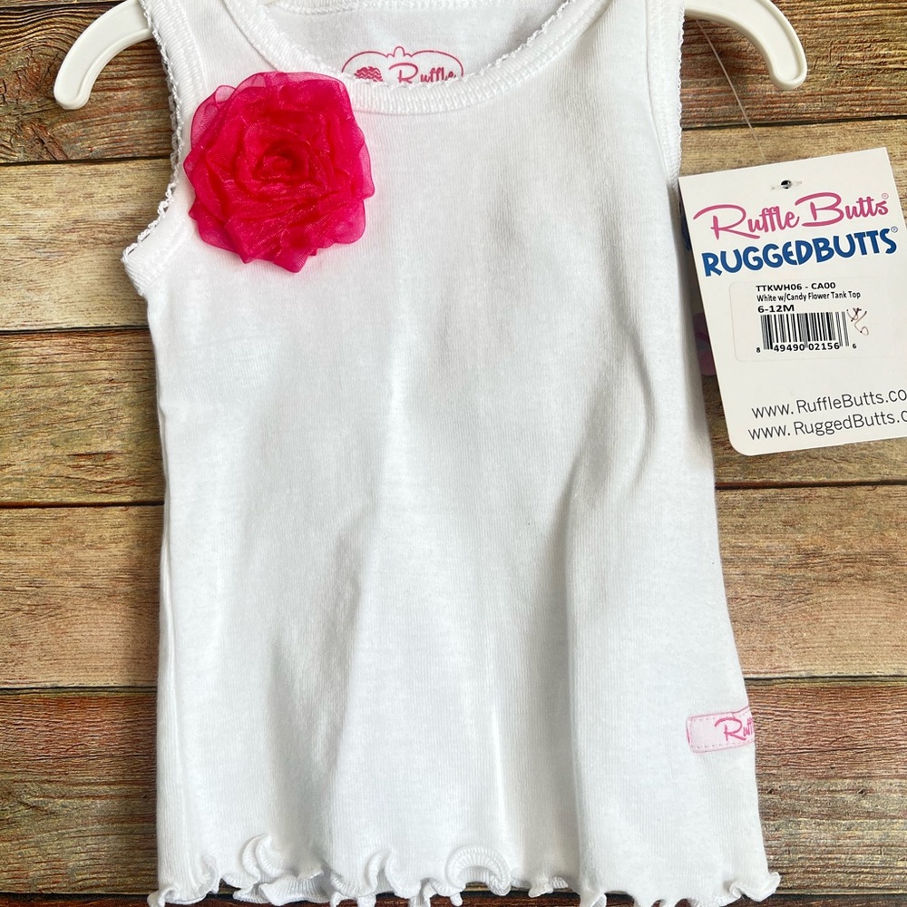 Ruffle Butts White Tank Top with Pink Rosette